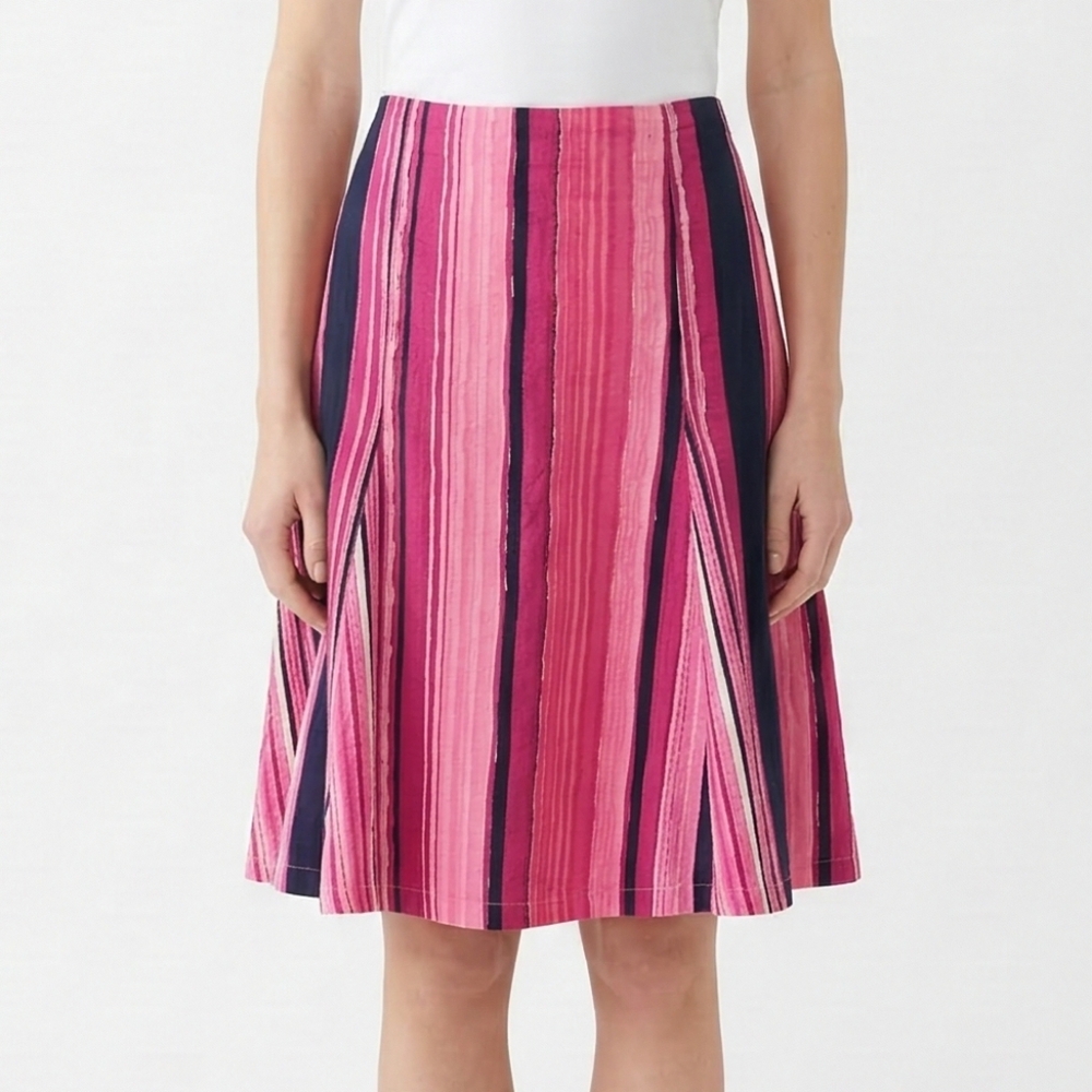 New York & Company Skirt Pink A-line Grunge Stripes Summer 10
